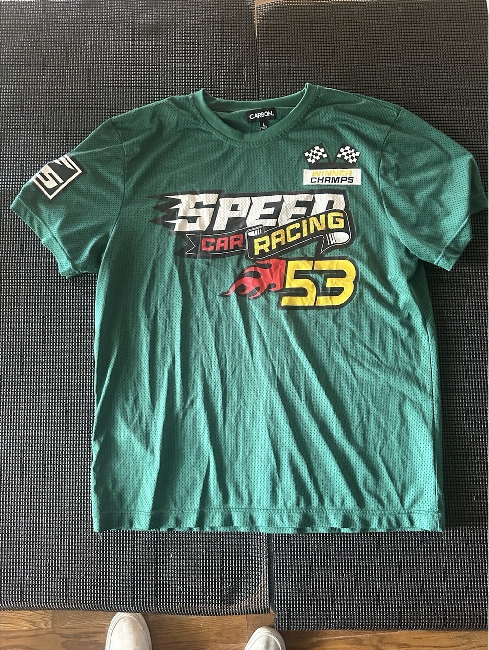 Y2K Speed Car Racing Mesh Jersey Shirt Green Graphic Racing Tee Mens L